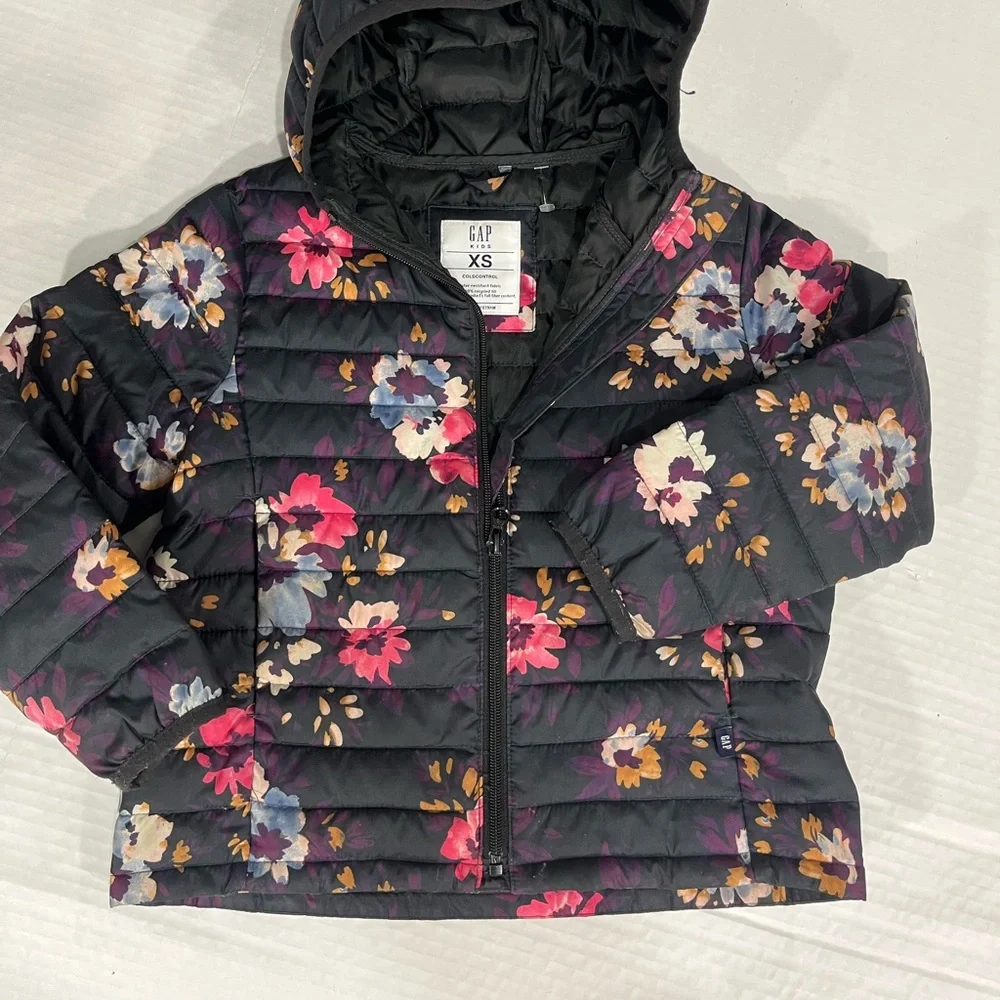 GAP GIRLS FLORAL COLD CONTROL PUFFY WATER RESISTANT COAT